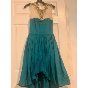 Marchesa Notte midi turquoise dress